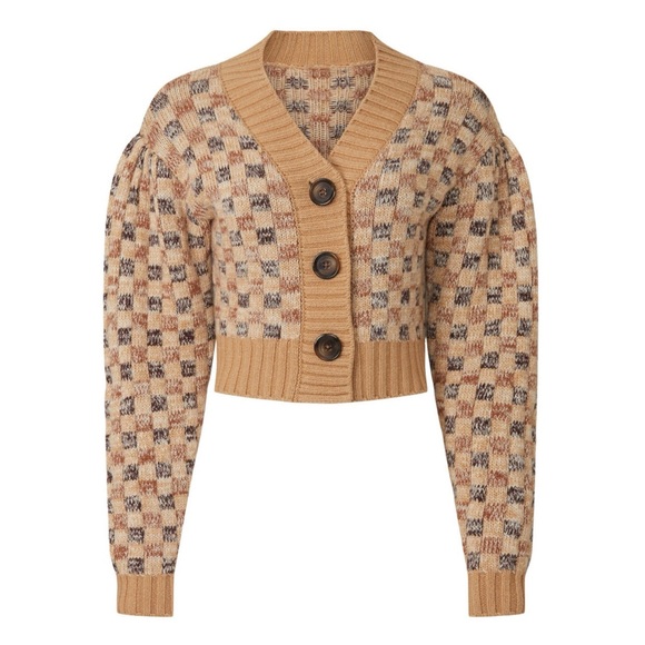 REBECCA TAYLOR Wool & Cashmere-Blend Crop Cardigan Light Academia XL - Picture 10 of 11